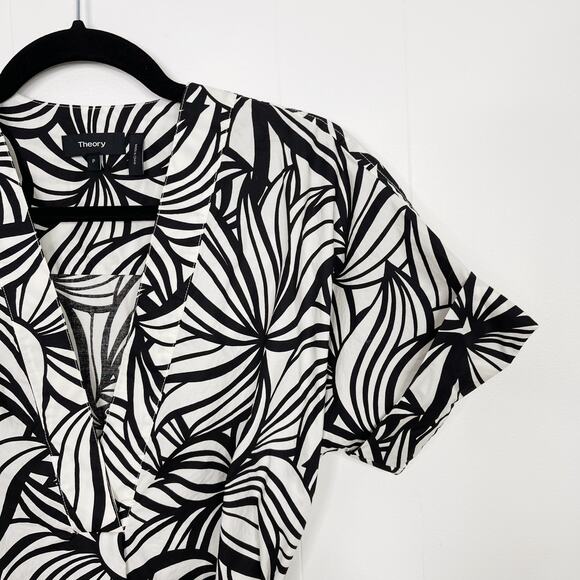 Theory Everyday VNeck Shift Dress Zebra Graphic Print Cotton Black White P - Picture 6 of 15